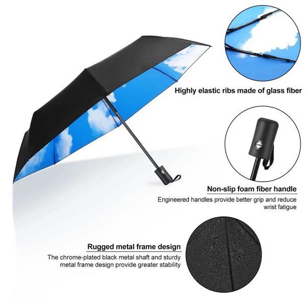 New 8 Ribs Blue Sky White Clouds Pattern Umbrella Windproof Anti Uv Rainproof Automatic Folding Men Car Luxury Women Umbrellas