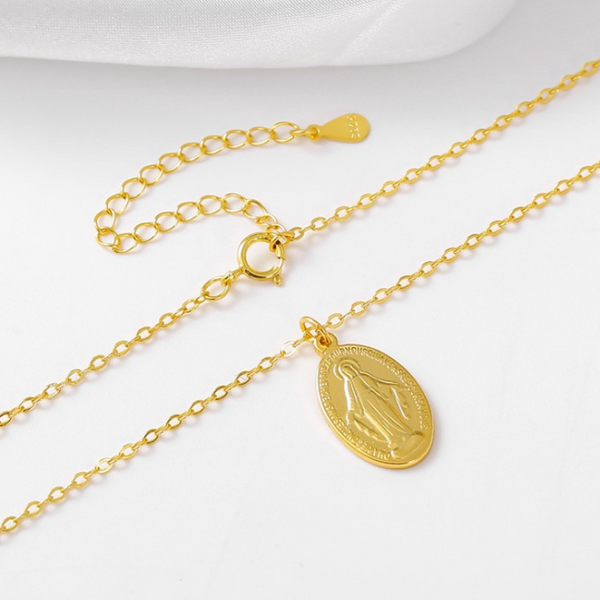 Gilded Virgin Mary Necklace For Women 925 Sterling Silver Coin Collarbone Chain Necklaces & Pendants