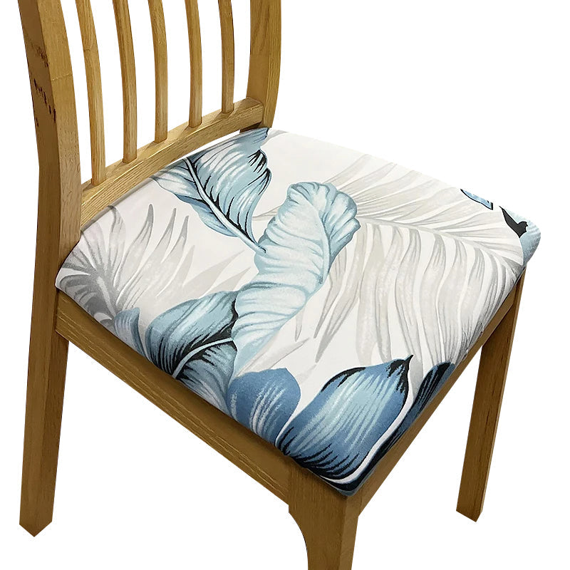 Chair Cover Light Blue Grey Leaf Print Stretch Seat For Dining Kitchen Washable Removable Slipcovers
