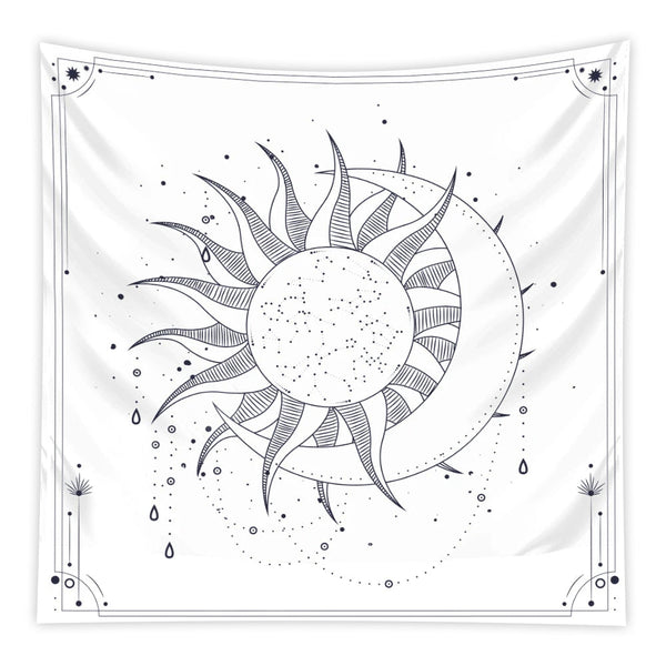 Tapestry White Sun Moon Dance 230X150cm Psychedelic Scene Art Tapestries