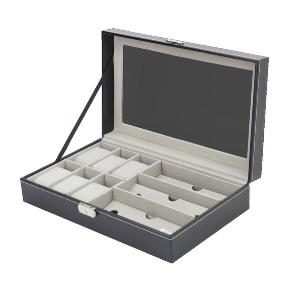Randy & Travis Machinery 6+3 Grid Watch Sunglass Eyeglasses Display Box Case Storage Organizer Pu Leather Storage Boxes