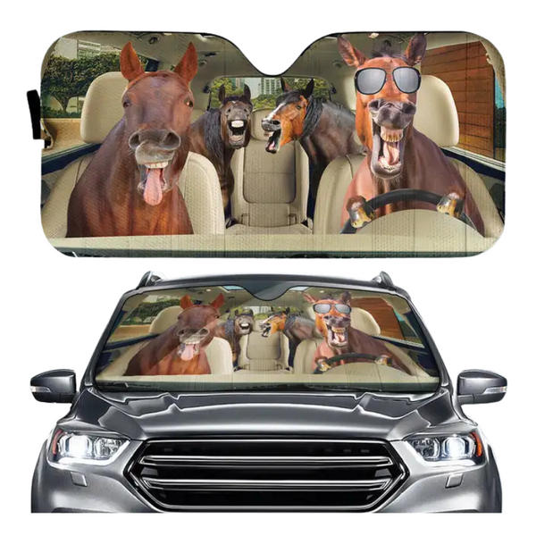Funny Horse Driving 3D Printing Car Sun Visor Auto Decoration For Vehicle Parts Accessories Sun Visors