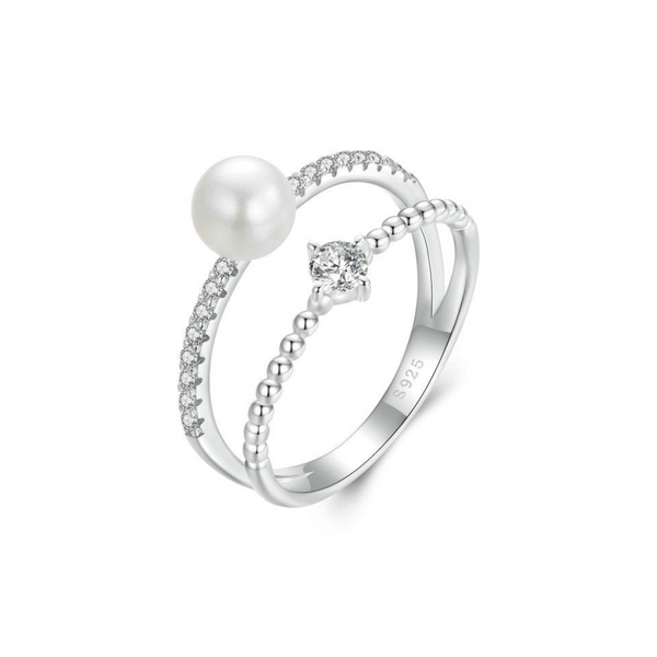 Veile Studios Original Natural Freshwater Pearl Moissanite Ring In 925 Pure Silver Rings