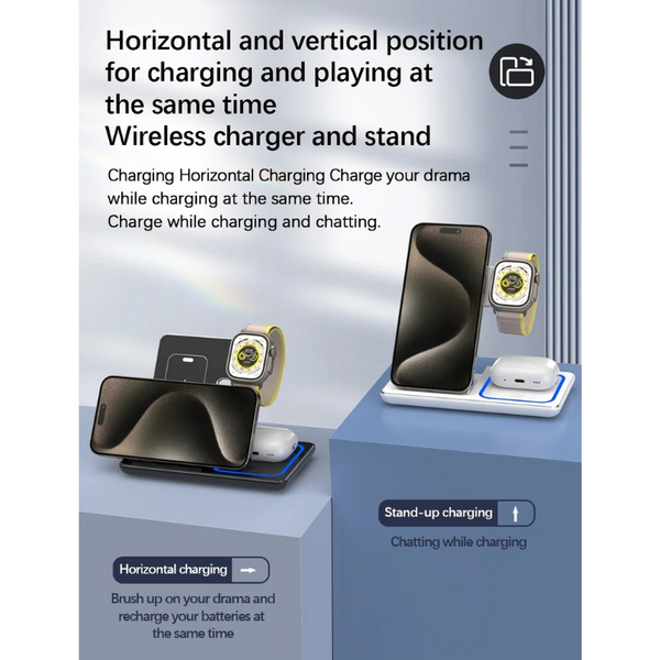15 Watt 3 In Wireless Charger Stand Foldable Charging Station For Smartphone And Iwatch Chargers & Cradles