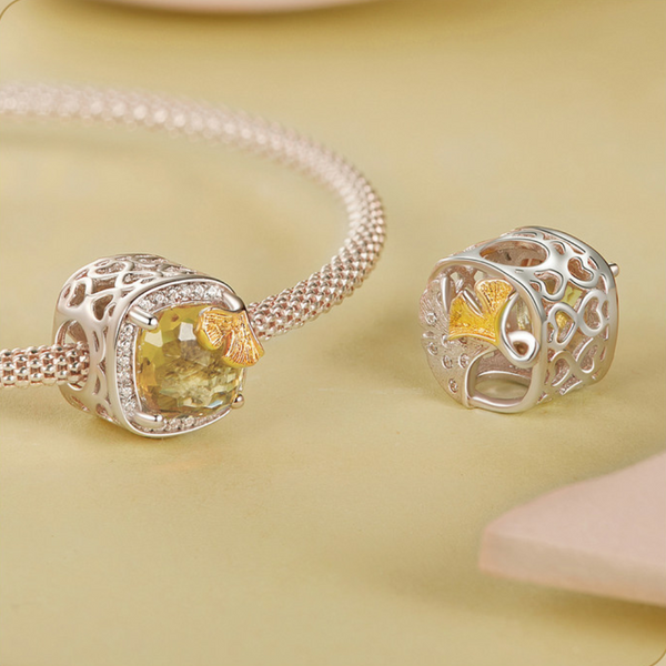 Veile Studios Silver Charm Autumn Ginkgo Leaf Diy Bracelet Beads S925 Pure Loose Bracelets