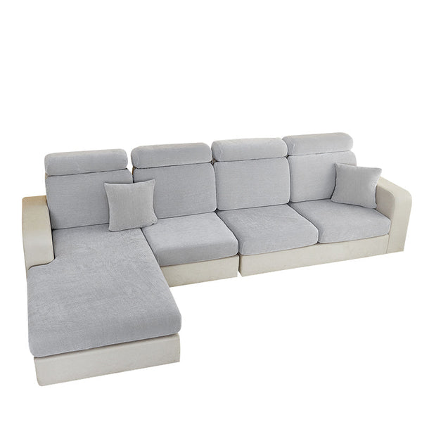 Sofa Cover Light Gray Shape Polyester Chenille Thick Stretchable Cushion Slipcovers