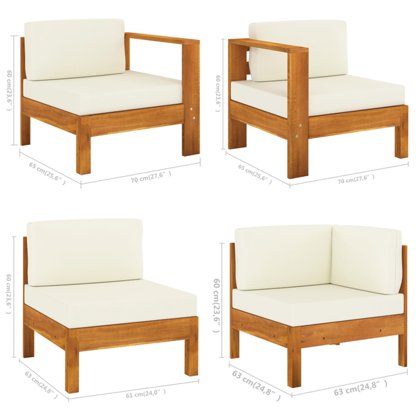6 Piece Garden Lounge Set With Cream White Cushions Acacia Wood Patio Furniture Sets
