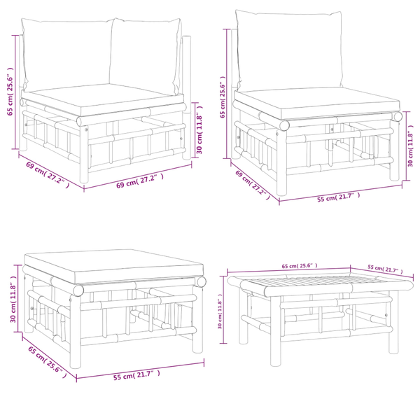 6 Piece Garden Lounge Set With Cream White Cushions Bamboo Patio Furniture Sets