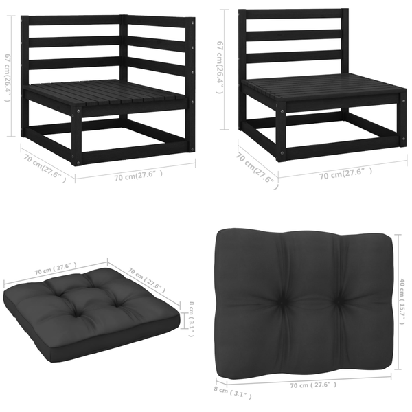 6 Piece Garden Lounge Set With Cushions Black Solid Pinewood Patio Furniture Sets