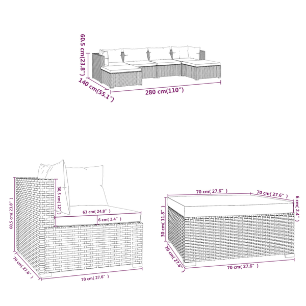 6 Piece Garden Lounge Set With Cushions Poly Rattan Grey Patio Furniture Sets