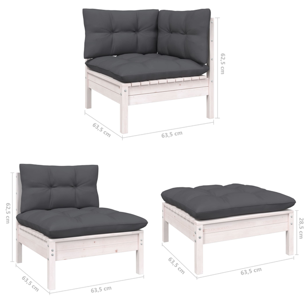 6 Piece Garden Lounge Set With Cushions White Pinewood Patio Furniture Sets