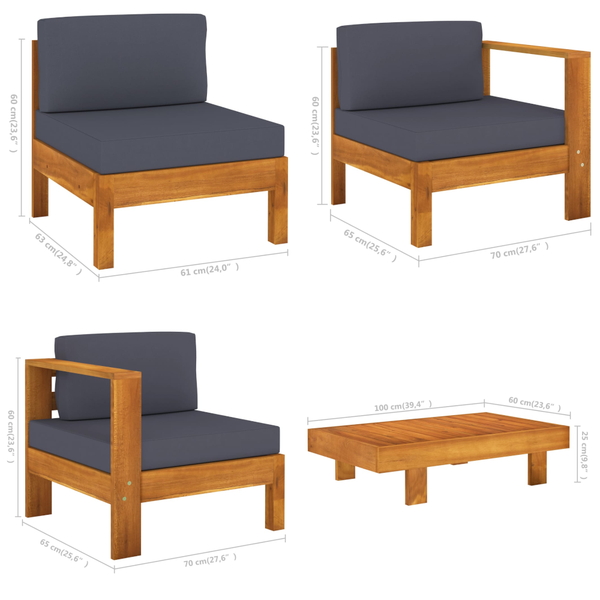 6 Piece Garden Lounge Set With Dark Grey Cushions Acacia Wood Patio Furniture Sets