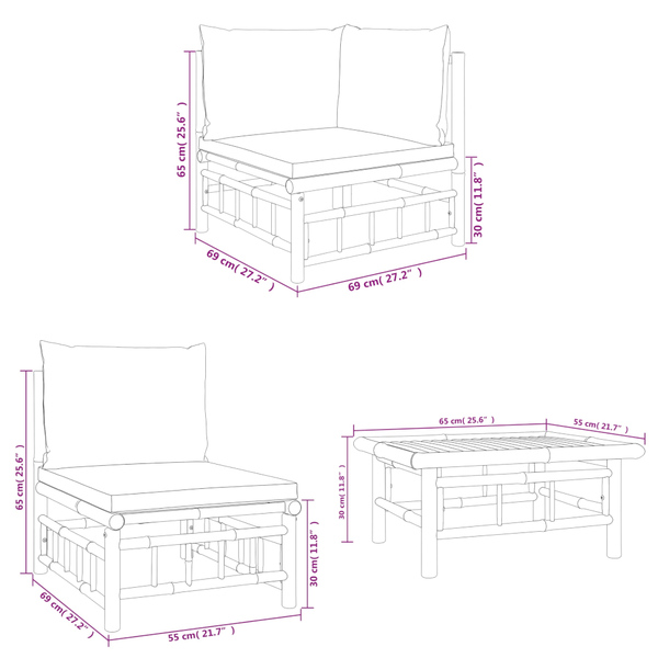 6 Piece Garden Lounge Set With Dark Grey Cushions Bamboo Patio Furniture Sets