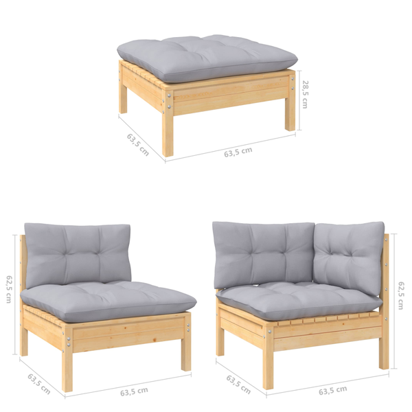 6 Piece Garden Lounge Set With Grey Cushions Pinewood Patio Furniture Sets