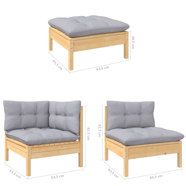 6 Piece Garden Lounge Set With Grey Cushions Pinewood Patio Furniture Sets