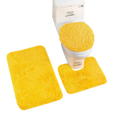 Bath Mat Set Yellow Bathroom Silk Tie Dye Non Slip Rug Toilet Lid Cover Bath Mats Rugs & Toilet Covers