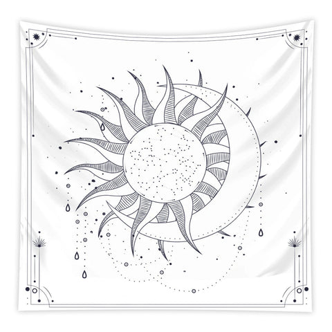 Tapestry White Sun Moon Dance 200X150cm Psychedelic Art For Decor Tapestries