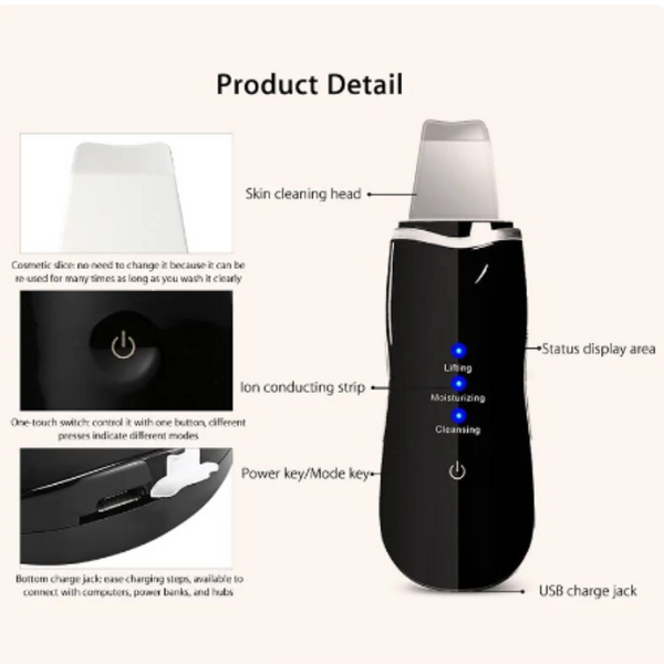 Ultrasonic Ion Deep Clean Skin Scrubber Pore Cleaner Exfoliating Blackhead Remover Usb Rechargeable Face Lift Peeling Shovel