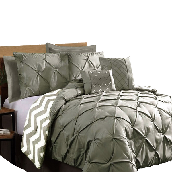 Ramesses 7 Piece Pinch Pleat Comforter Set Grey King Comforter Sets