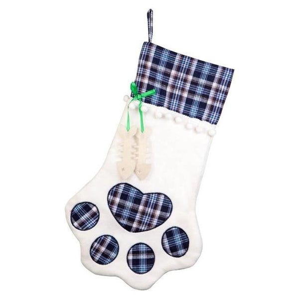 Red Or Blue Plaid Paw Shaped Pet Christmas Stocking For Dogs Cats Seasonal Decorations