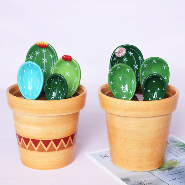 Ceramic Novelty Cactus Pot Measuring Spoons Cups Kitchen Tools Measuring Cups Jugs & Spoons
