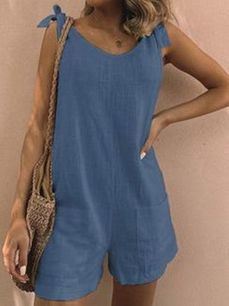 Women's Solid Color Cotton Linen Patch Pocket Loose Jumpsuit For Casual Wear Jumpsuits Rompers & Playsuits