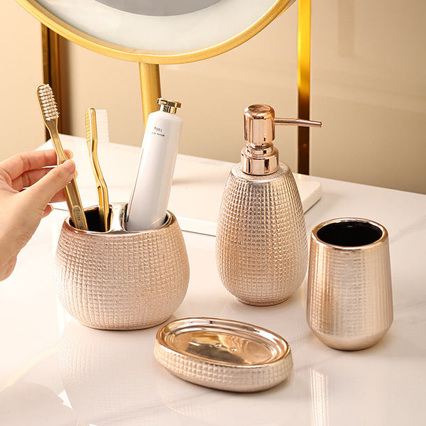 Home Bathroom Rose Gold Ceramic Cleaning Kit 4 Piece Set For Essentials Toilet Brushes & Holders