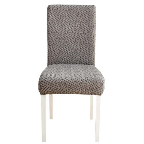 Chair Cover Dark Grey Puzzle Design Anti Dirt Elastic Material Dining Room Slipcovers