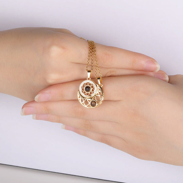 Veile Studios Sun Moon Star Projection Necklace I Love You 100 Languages Necklaces & Pendants