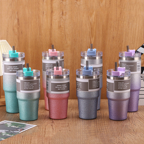 Thermal Stainless Steel Insulation Cup With Straw Gradient Colour Mug Vacuum Flasks & Mugs