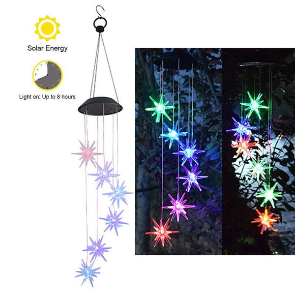 Pendant Lights 6 Colour Changing Solar Power Led Star Wind Chimes