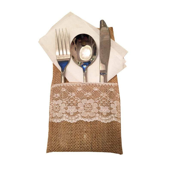 Knife Bags Cases 6Pcs / 12Pcs Christmas Tableware Packing And Fork Linen Lace Cutler