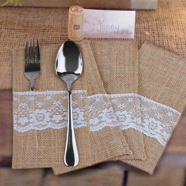 Knife Bags Cases 6Pcs / 12Pcs Christmas Tableware Packing And Fork Linen Lace Cutler