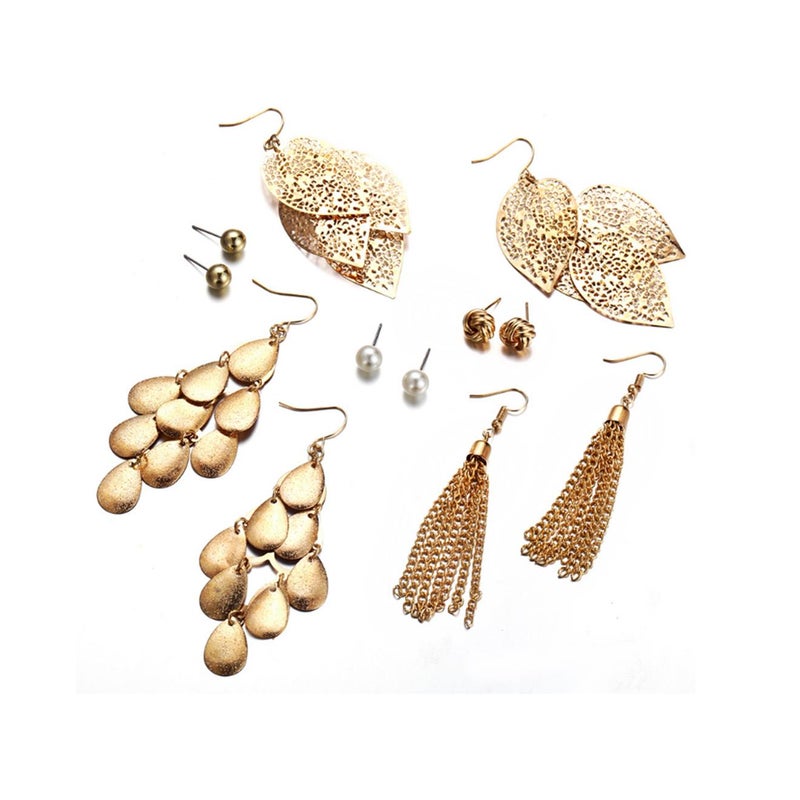 Veile Studios 6Pcs Artificial Pearl With Hollow Leaves And Woven Earrings