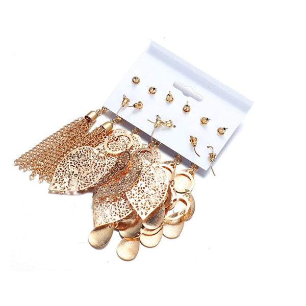 Veile Studios 6Pcs Artificial Pearl With Hollow Leaves And Woven Earrings