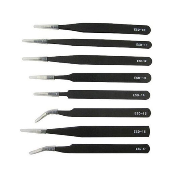 6Pcs Esd Stainless Steel Antistatic Tweezers Electronic Repair Tools Black Electronics Tweezers