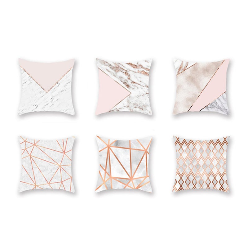 6Pcs Marble Rose Gold Geometric Peach Skin Cashmere Pillow Cover Lines Cushions & Decorative Pillows