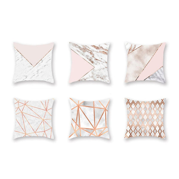 6Pcs Marble Rose Gold Geometric Peach Skin Cashmere Pillow Cover Lines Cushions & Decorative Pillows