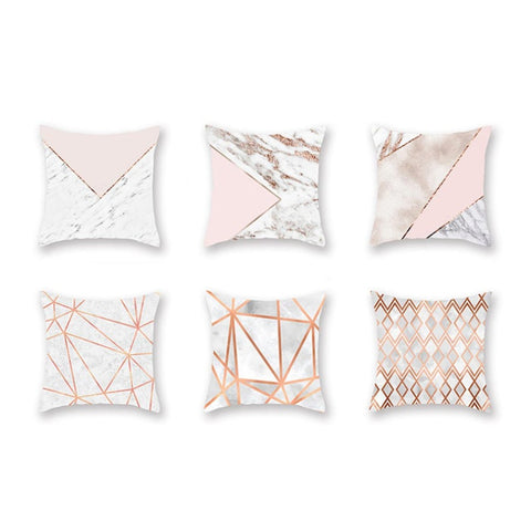 6Pcs Marble Rose Gold Geometric Peach Skin Cashmere Pillow Cover Lines Cushions & Decorative Pillows