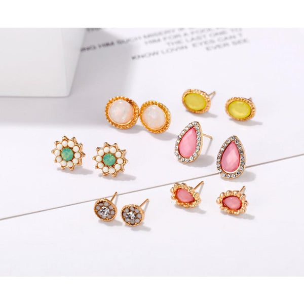 Veile Studios 6Pcs Multi Element Water Drop Flower Ear Nail Earring Earrings