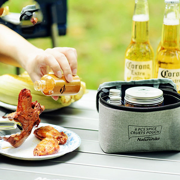 6Pcs Outdoor Camping Tableware Storage Container Seasoning Bottles Cans With Bag For Bbq Portable Picnic Nh17t011 Camping Cookware