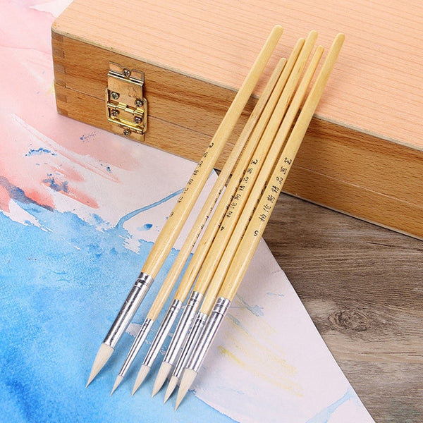 6Pcs Pointed Sheep Gouache Paint Brush Set Hook Line Acrylic Watercolor Painting Artists Brushes