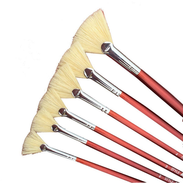 6Pcs Paint Brush Different Size Fan Brushes Watercolor Oil Painting Gouache Artists Brushes