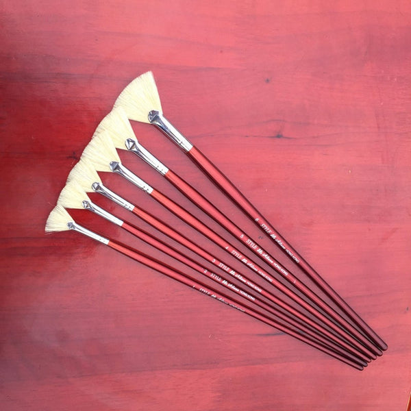 6Pcs Paint Brush Different Size Fan Brushes Watercolor Oil Painting Gouache Artists Brushes