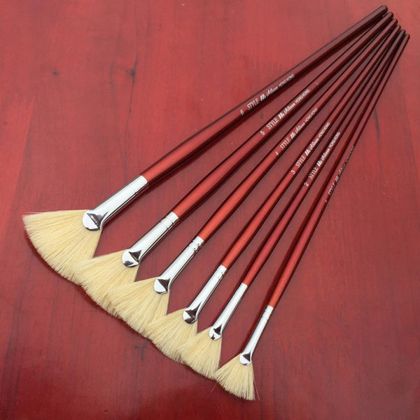 6Pcs Paint Brush Different Size Fan Brushes Watercolor Oil Painting Gouache Artists Brushes