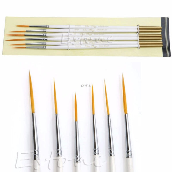 6Pcs/Set Nylon Hair Round Paint Brush Hook Line Pen Artist Draw Painting Craft