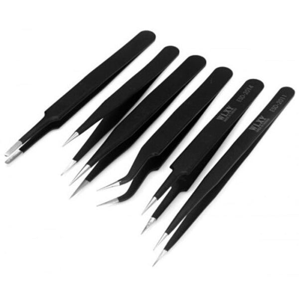 6Pcs Stainless Steel Precision Antistatic Tweezers Electronic Tools Diy Black Electronics Tweezers