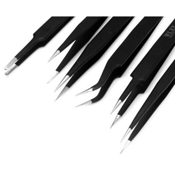 6Pcs Stainless Steel Precision Antistatic Tweezers Electronic Tools Diy Black Electronics Tweezers