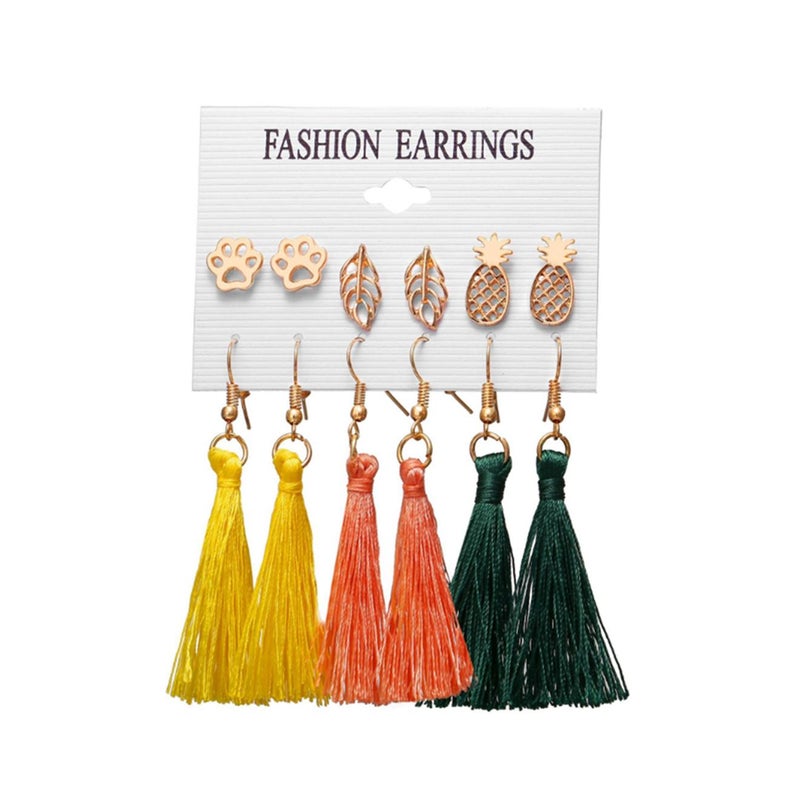 Veile Studios 6Pcs Tassel Female Bohemian Ethnic Style 3 Earrings
