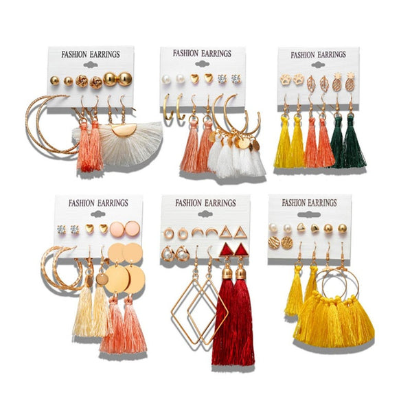 Veile Studios 6Pcs Tassel Female Bohemian Ethnic Style 3 Earrings